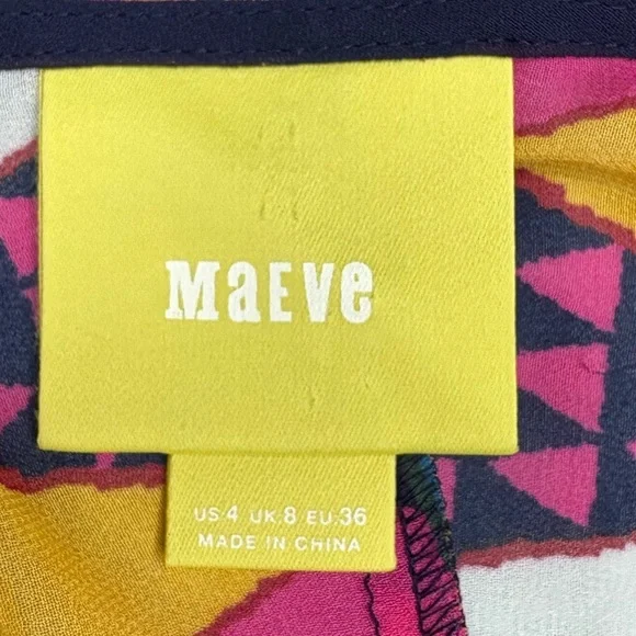 Maeve Anthropologie Semi Sheer Geometric Dress sz 4 V-Neck Cinch Shoulders Blue - Picture 11 of 11